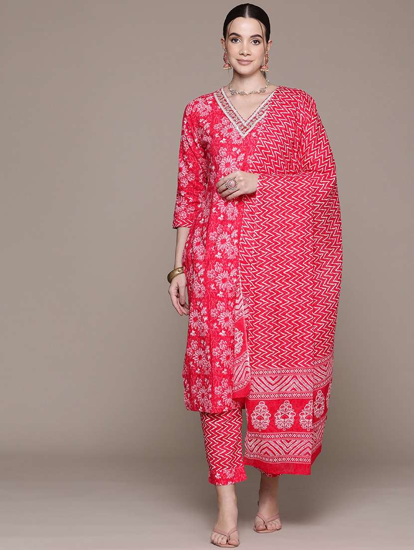 women three quarter sleeve kurta pant with dupatta set