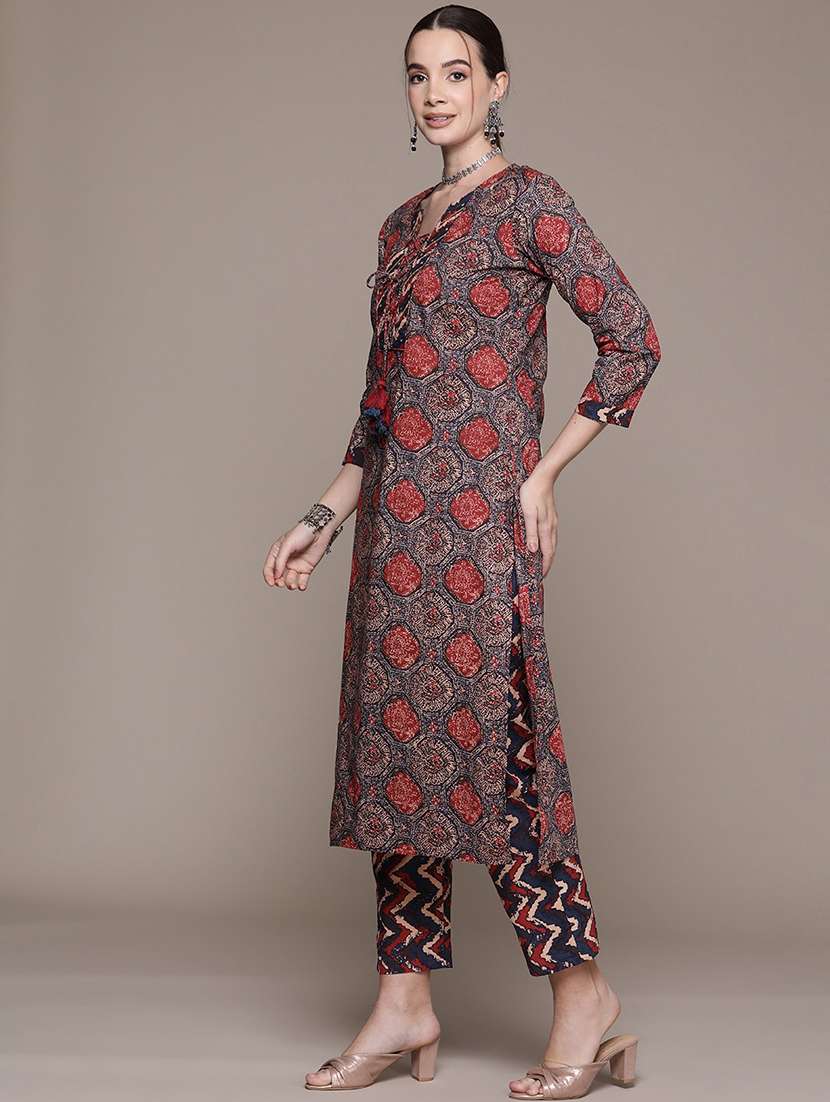 women three quarter sleeve kurta pant with dupatta set - 21087713 -  Standard Image - 1