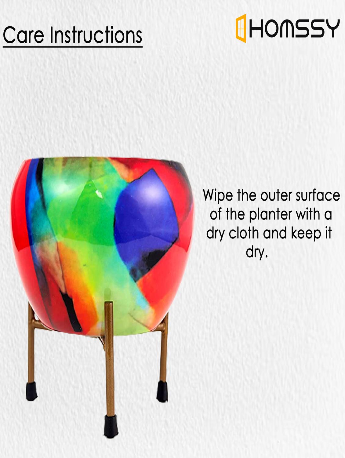homssy printed metal planter with tripod metal stand multicolour for home decor (pack of 2) - 21092372 - Standard Image - 6