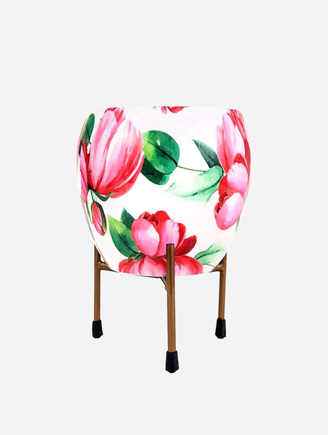 printed metal planter with tripod stand red & white floral home decor (plants not included) pack of 2 - 21092374 -  Standard Image - 1