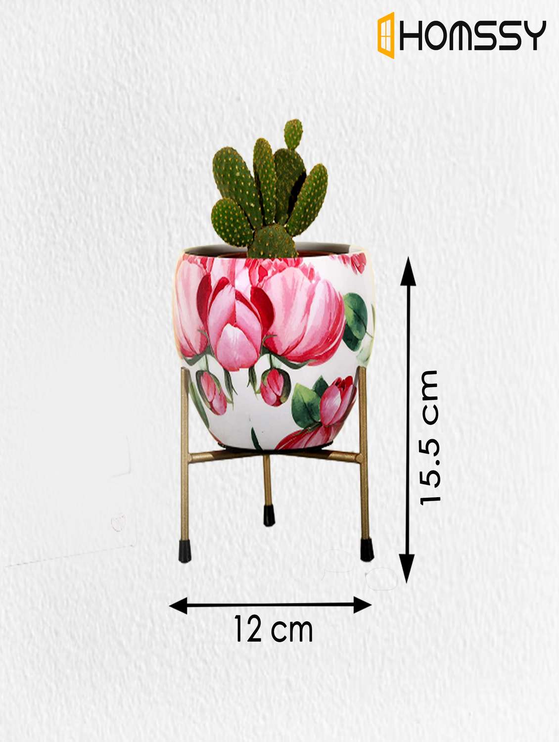 printed metal planter with tripod stand red & white floral home decor (plants not included) pack of 2 - 21092374 -  Standard Image - 6