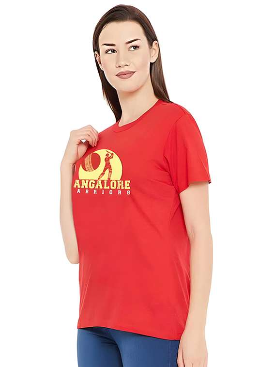 women round neck chest print t-shirt - 21092411 - Standard Image - 1