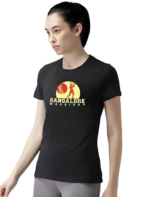 women round neck chest print t-shirt - 21092413 - Standard Image - 1