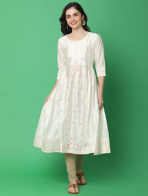 women three quarter sleeve flared kurta - 21092679 - Standard Image - 0