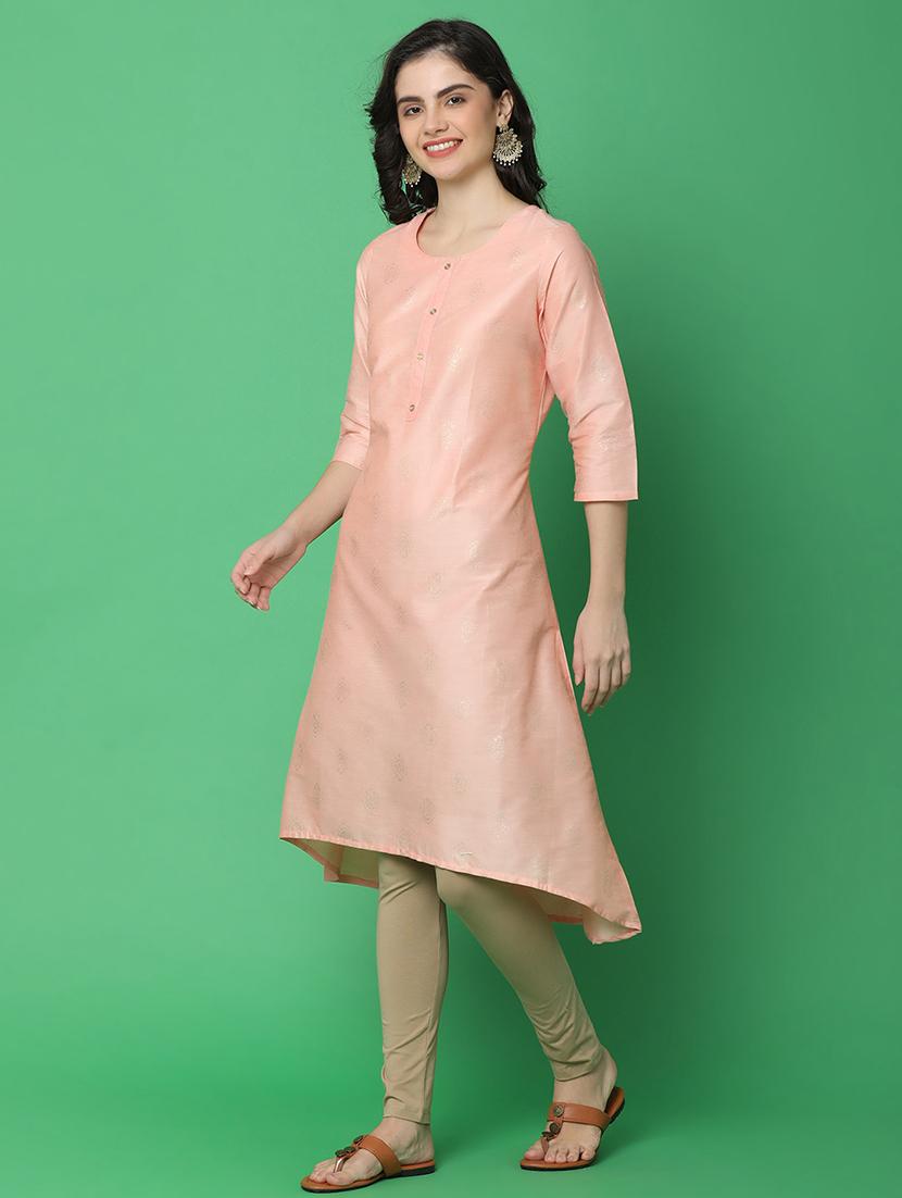 women three quarter sleeve high-low kurta - 21092761 - Standard Image - 1