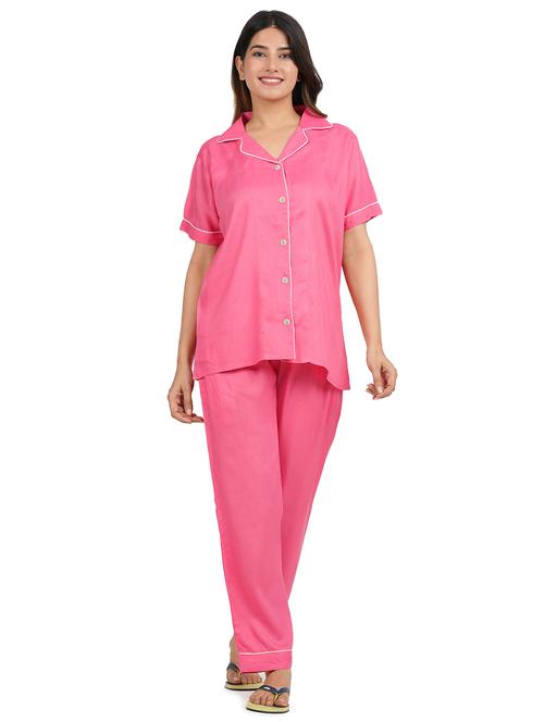 peach rayon pyjama set nightwear - 21093165 -  Standard Image - 0