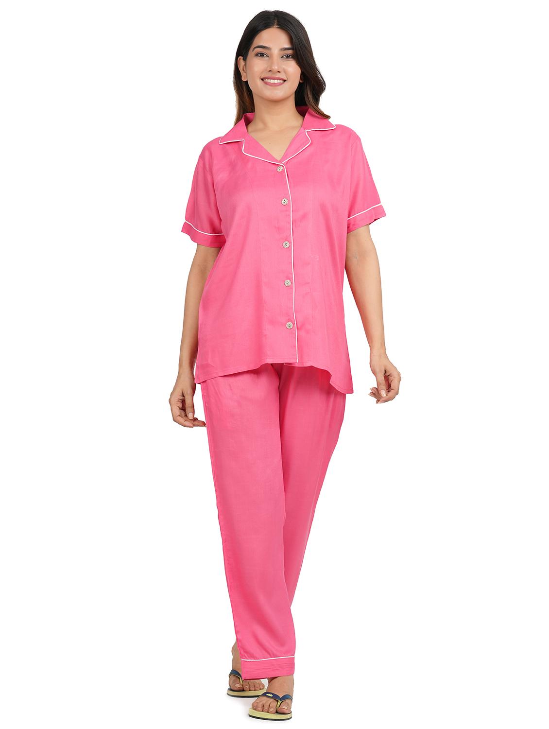 peach rayon pyjama set nightwear - 21093165 -  Zoom Image - 0