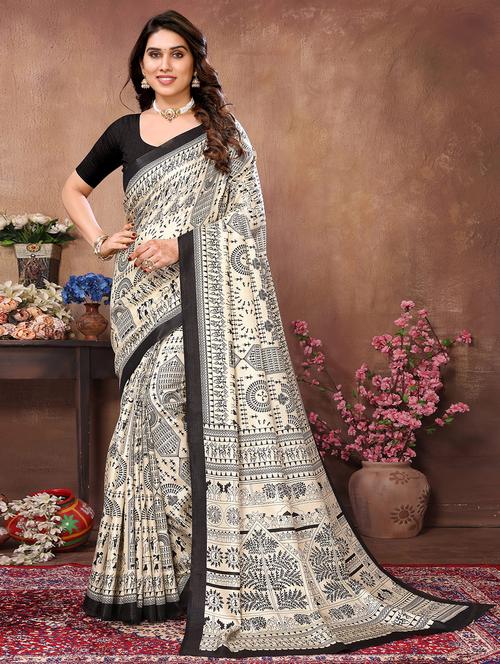 women black ajrakh printed saree with blouse - 21093527 -  Standard Image - 0
