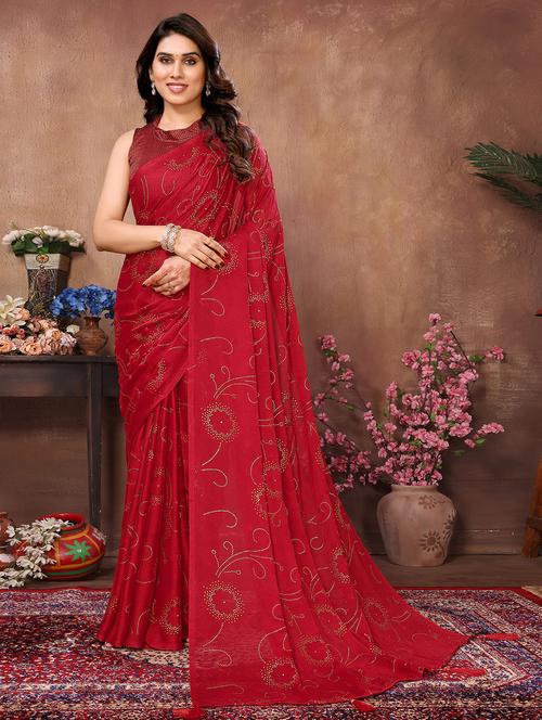 women red embellished saree with blouse - 21093538 - Standard Image - 0