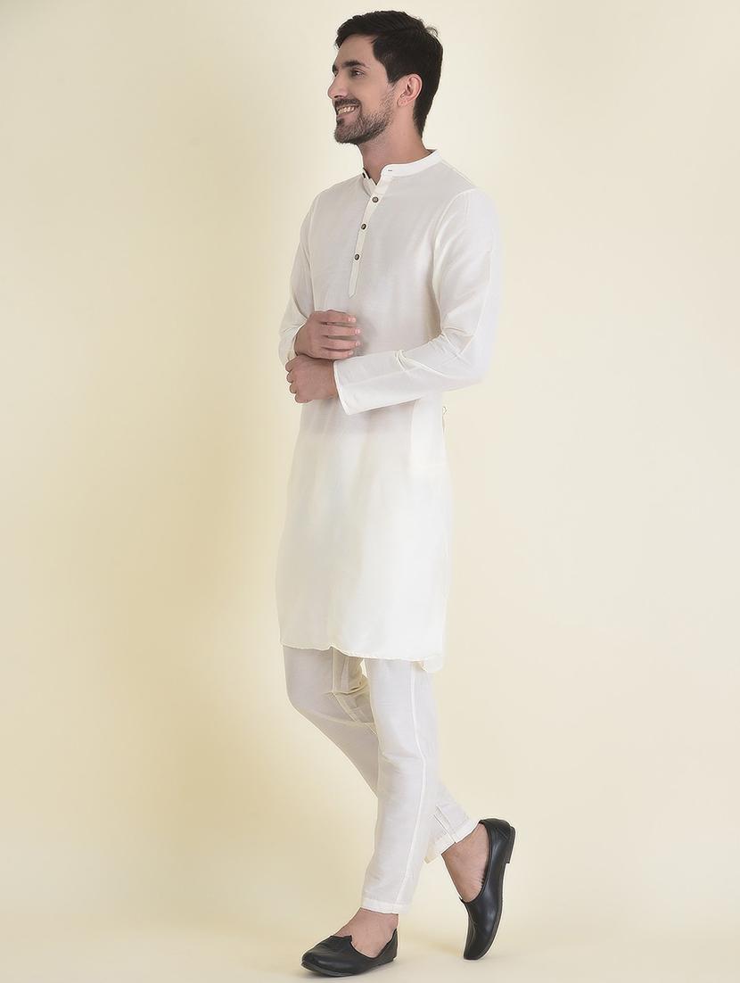 men solid white kurta & trouser set - 21096900 - Standard Image - 1