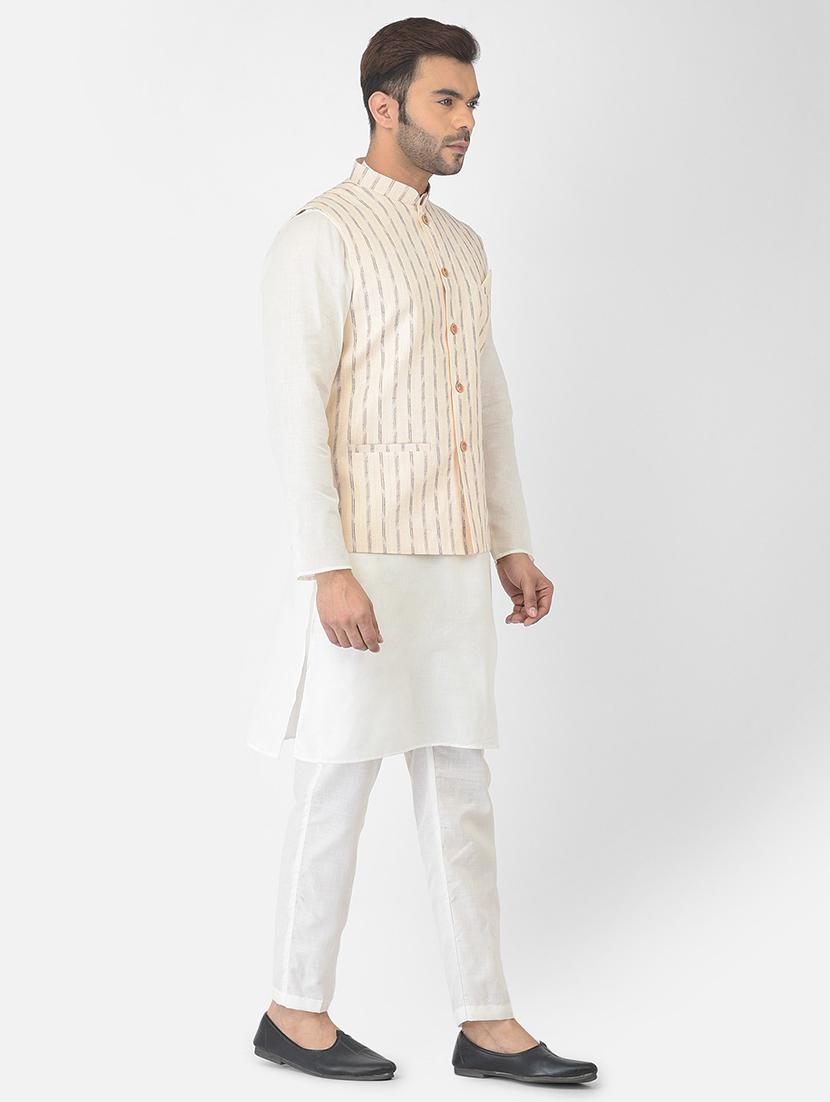 men white stripes kurta with trousers ethnic wear set - 21096929 - Standard Image - 1