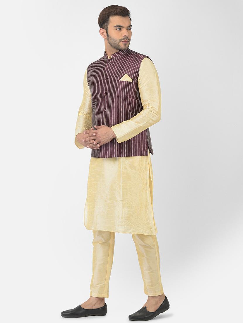 men long sleeve self-designed kurta with trousers ethnic wear set - 21096934 -  Standard Image - 1