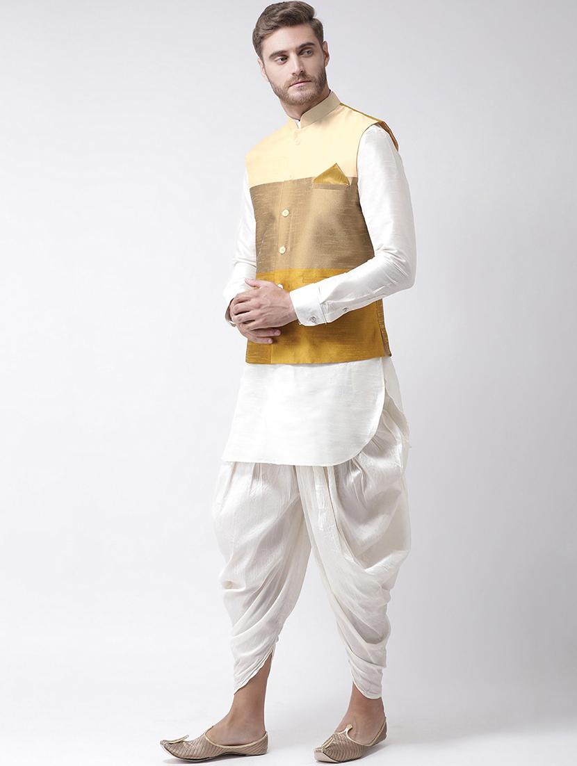 men white colorblocked jacket detailed dhoti kurta set - 21097208 - Standard Image - 1