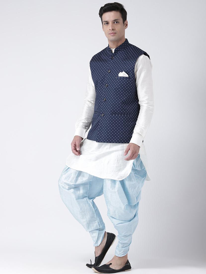 men blue self design dhoti kurta set - 21097757 - Standard Image - 1