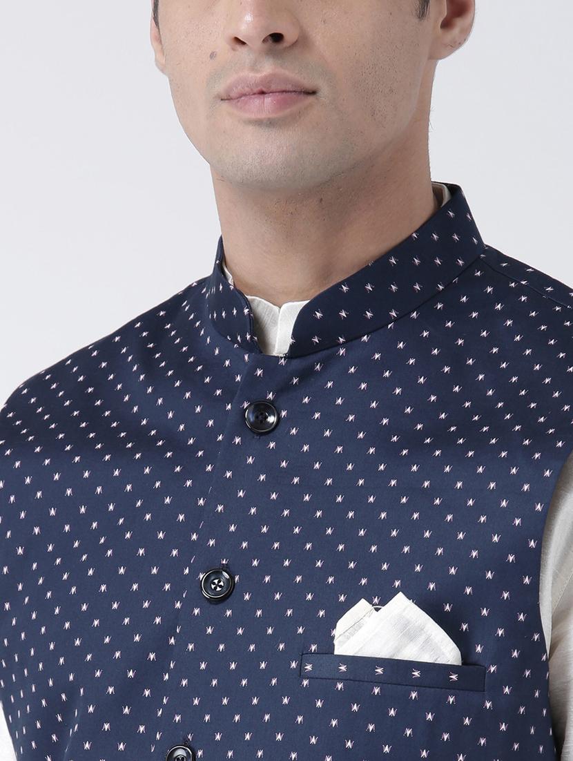 men blue self design dhoti kurta set - 21097757 - Standard Image - 4