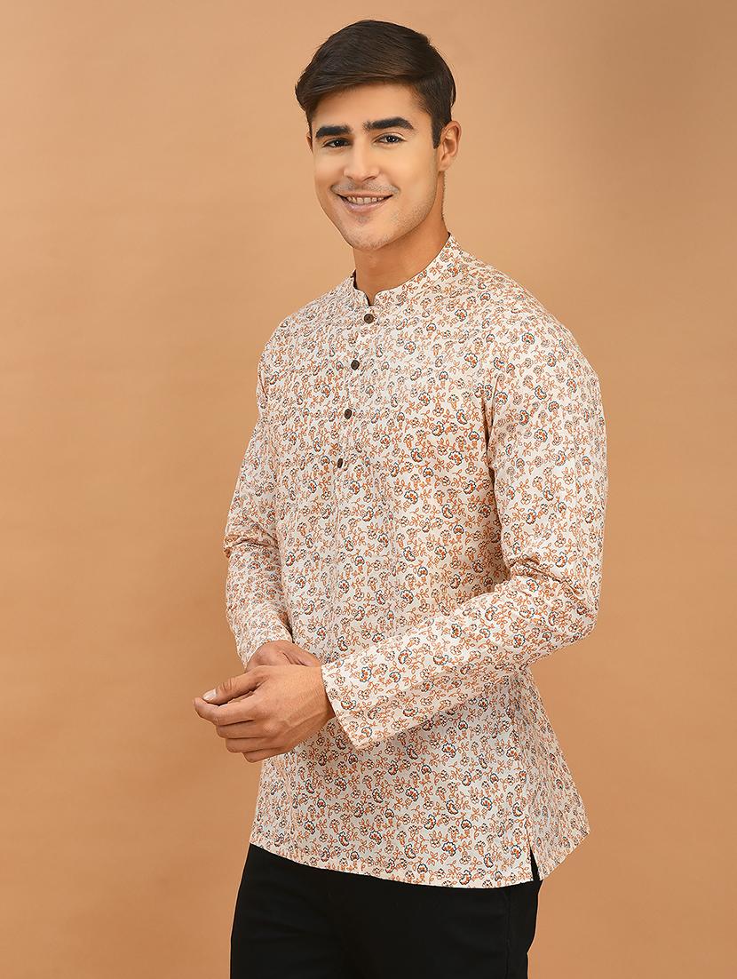 cream cotton short kurta - 21098434 - Standard Image - 1