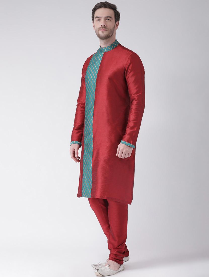 maroon silk blend short kurta - 21098534 - Standard Image - 1