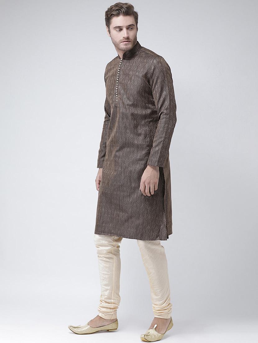 brown silk blend short  kurta - 21098589 -  Standard Image - 1