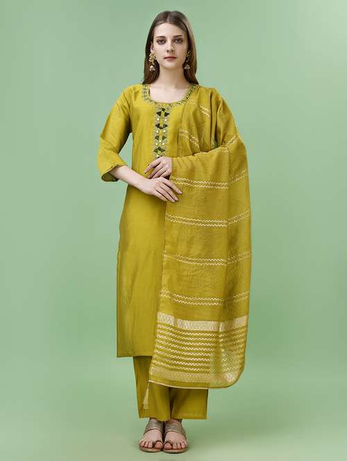 women lime kurta palazzo set with dupatta - 21098892 - Standard Image - 0
