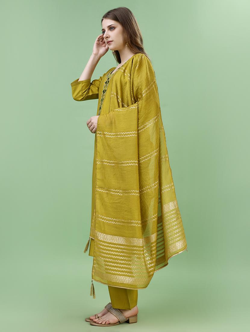 women lime kurta palazzo set with dupatta - 21098892 - Standard Image - 1