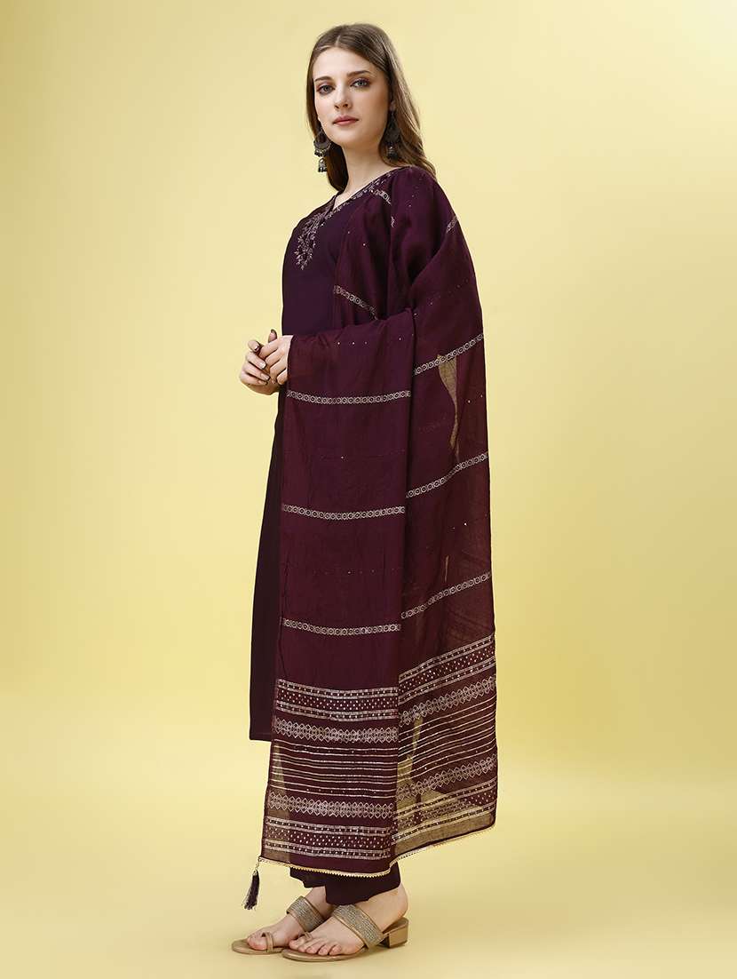 women three quarter sleeve kurta pant with dupatta set - 21098894 - Standard Image - 1