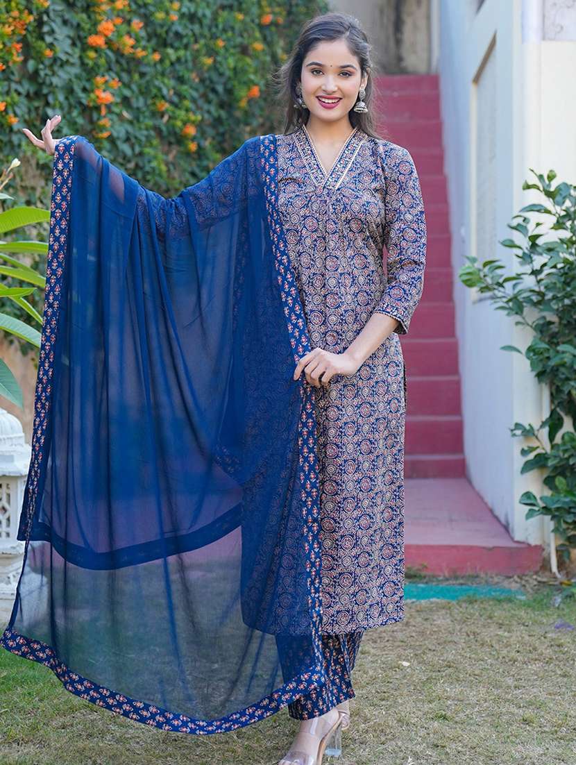 women blue kurta palazzo set with dupatta - 21098902 -  Standard Image - 1