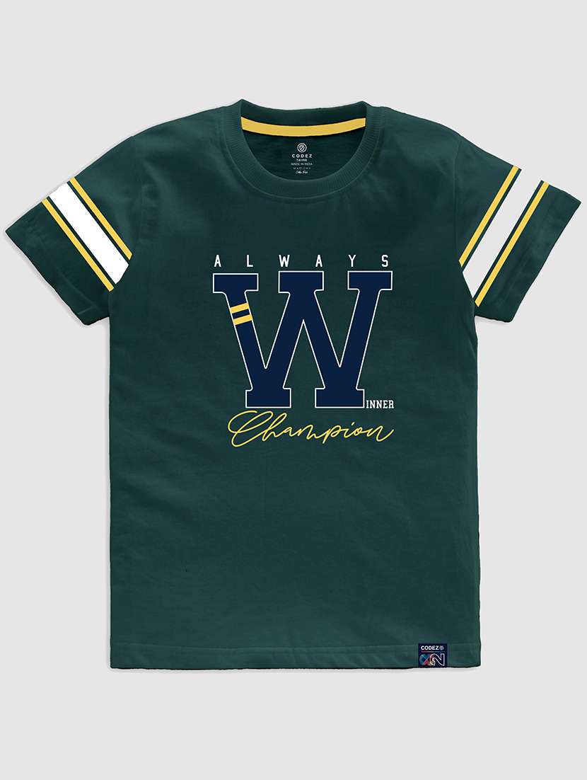 green front print casual t-shirt