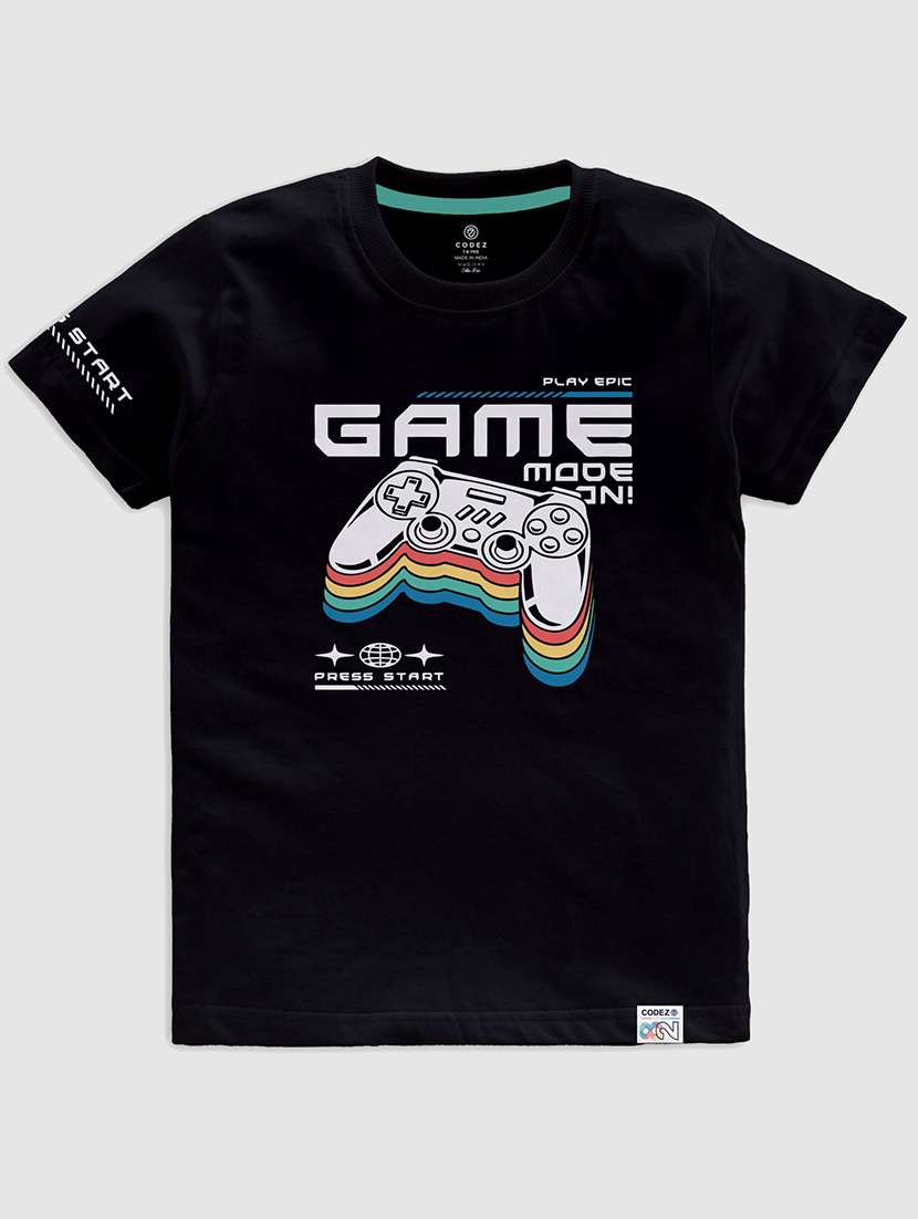 black front printed casual t-shirt