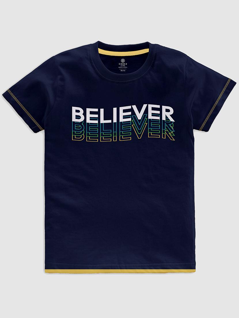 navy blue chest printed casual t-shirt - 21098916 - Zoom Image - 0
