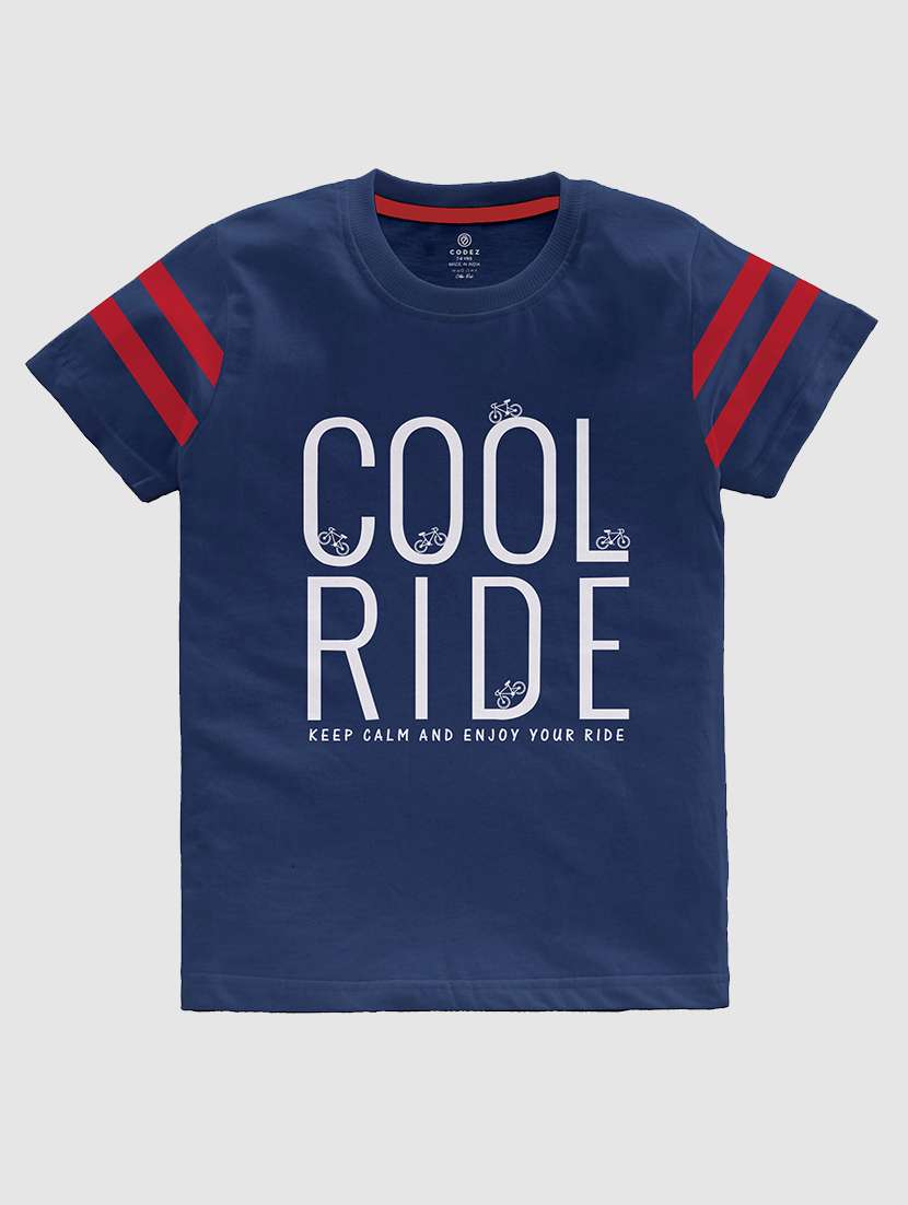 navy blue front printed casual t-shirt