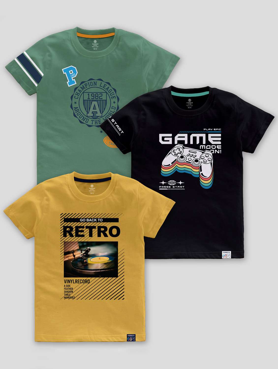 boys round neck printed t-shirt combo