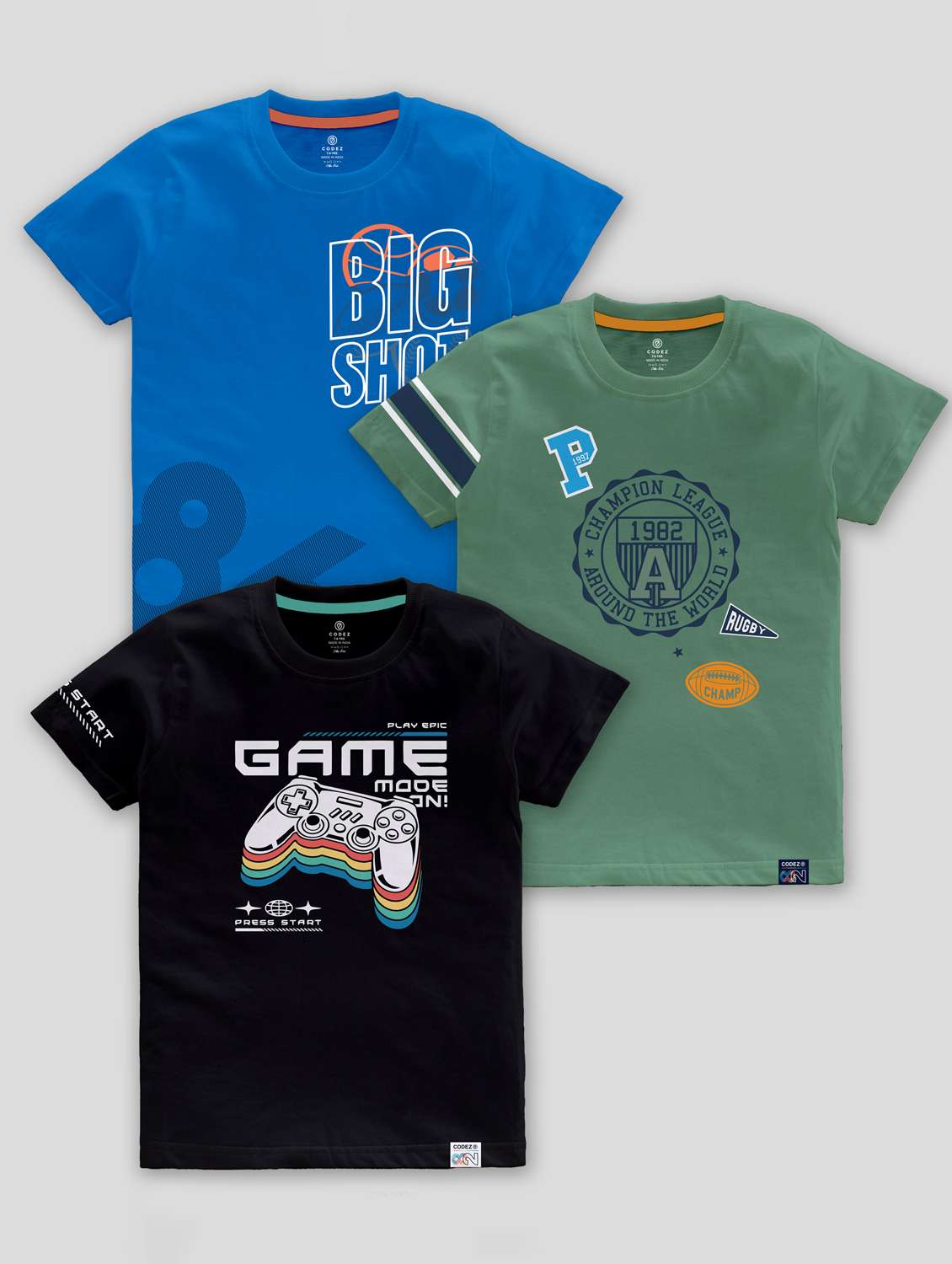 boys round neck printed set of 3 regular t-shirt