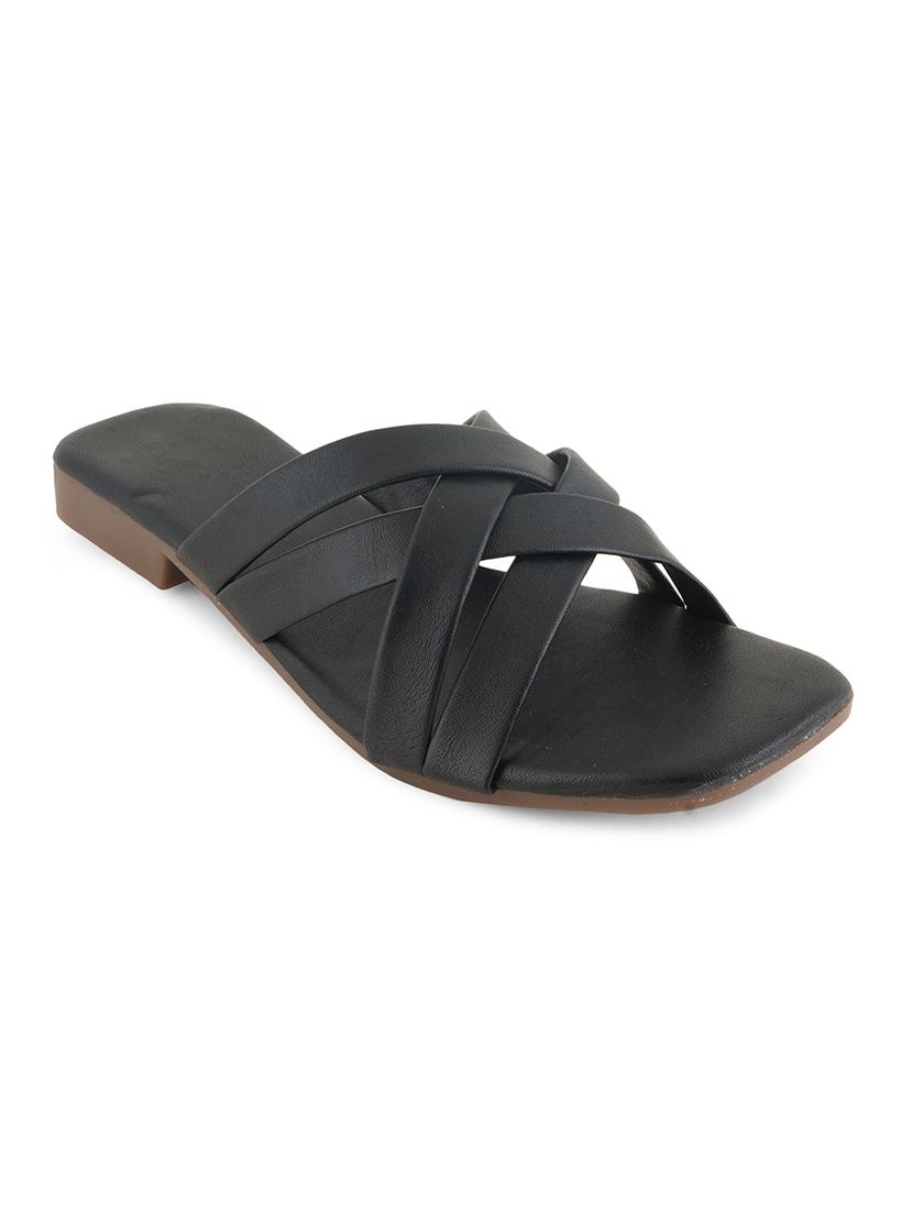 black synthetic slip on sandals - 21099040 - Standard Image - 1