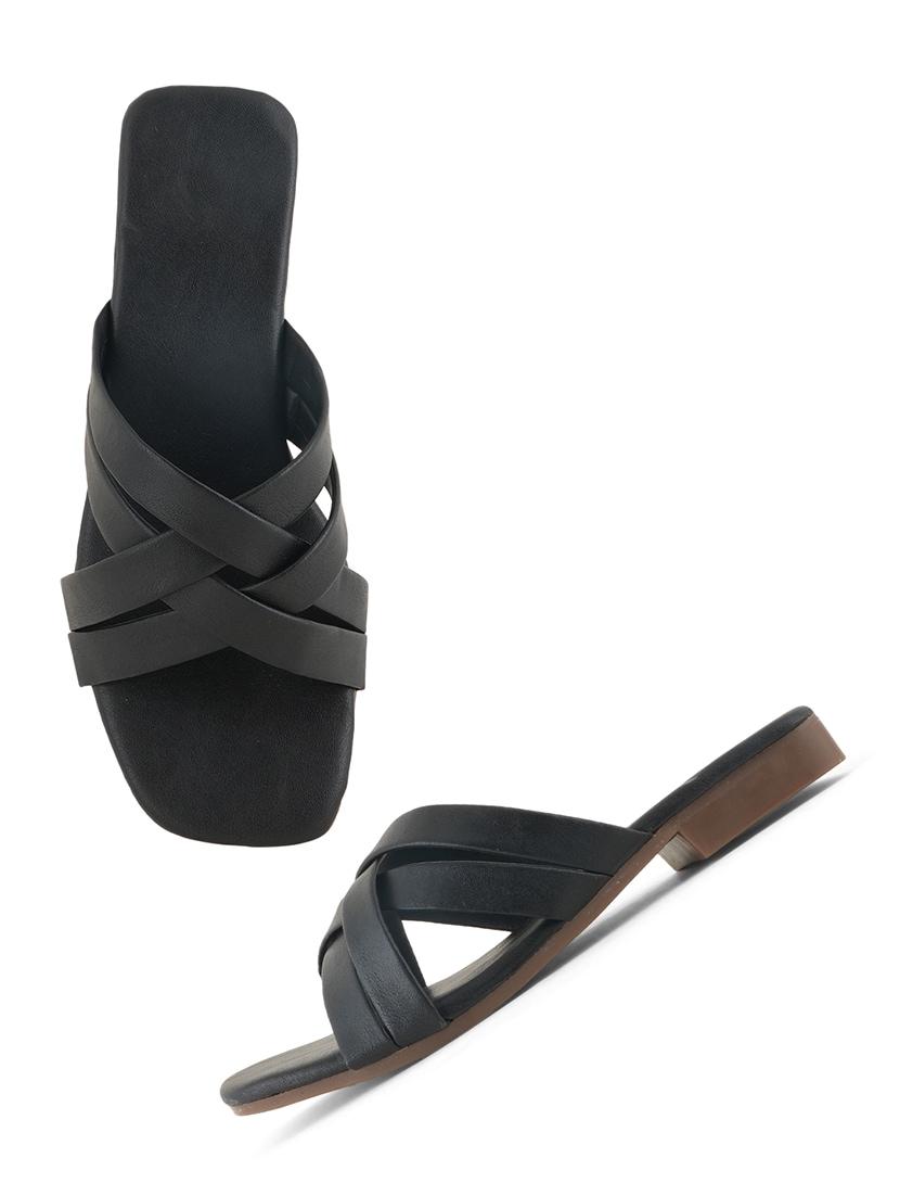 black synthetic slip on sandals - 21099040 - Standard Image - 4