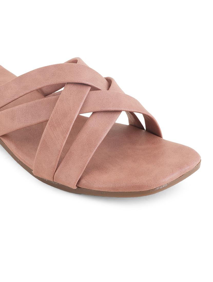 peach synthetic slip on sandals - 21099043 - Standard Image - 4