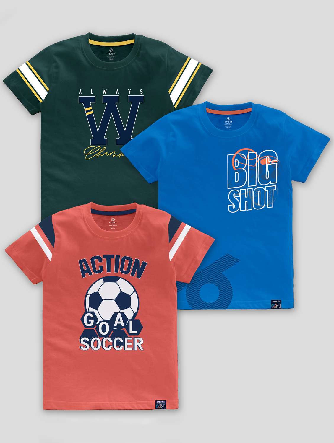 boys round neck printed set of 3 regular t-shirt