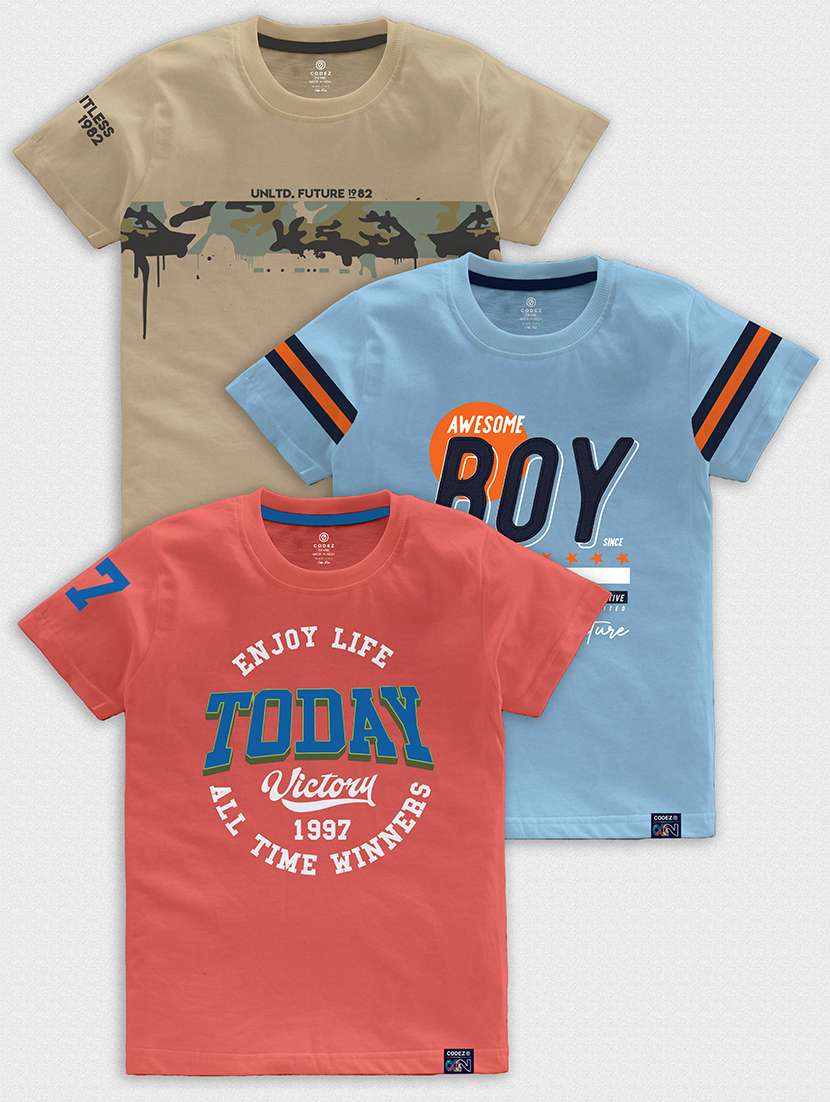 pack of 3 multi colored front print t-shirt