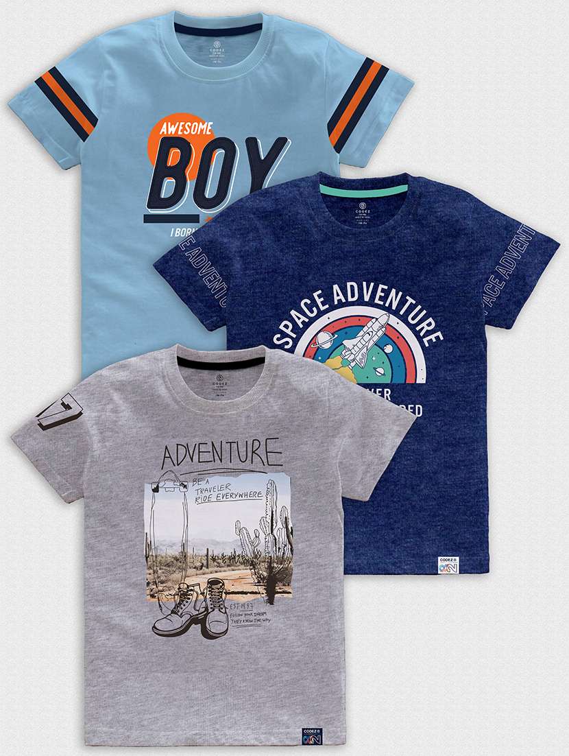 pack of 3 multi colored front print t-shirt