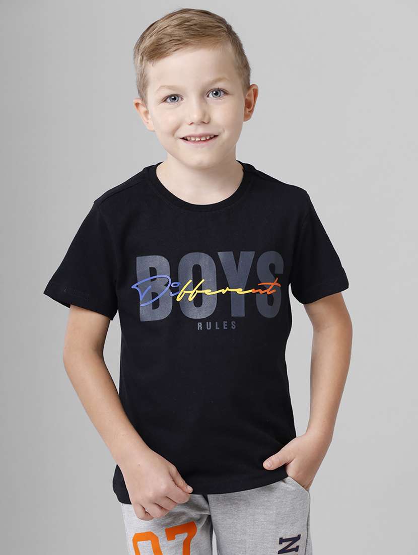 boys black cotton blend t-shirt
