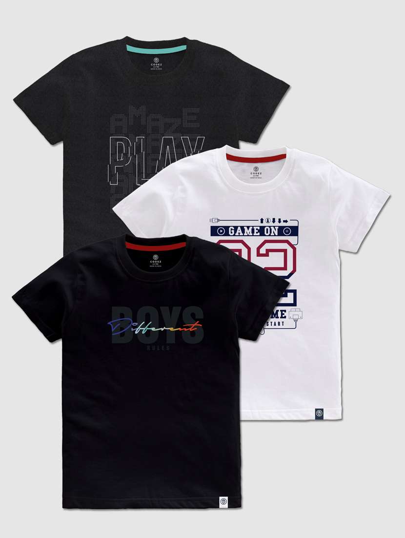 pack of 3 multi colored front print t-shirt