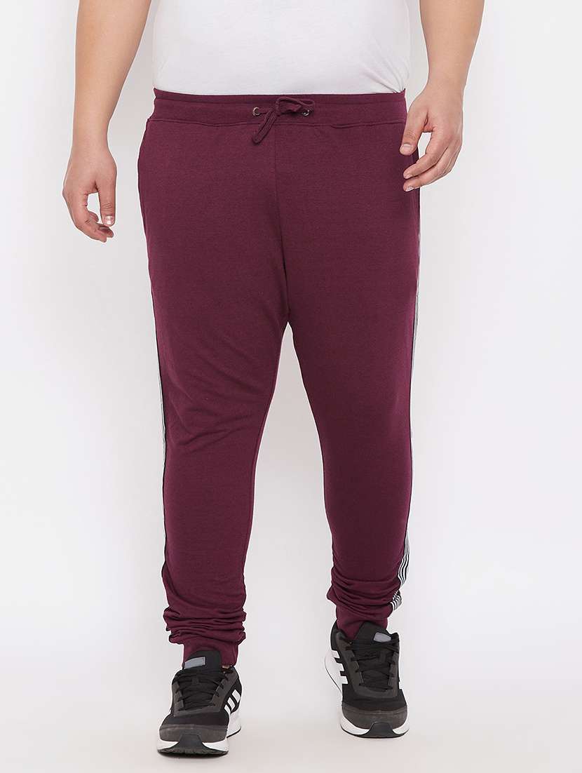 men maroon side taped mid rise jogger