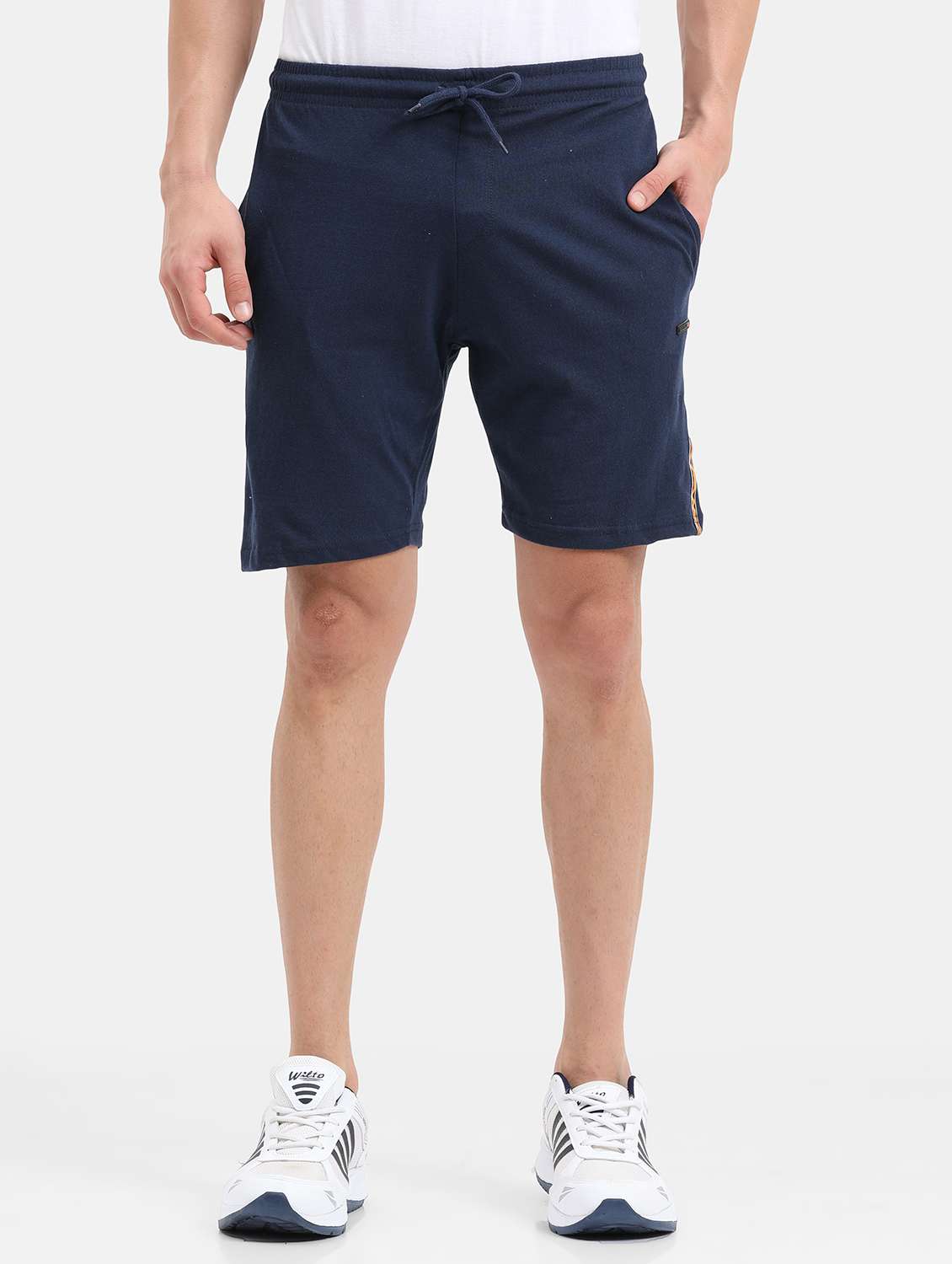 navy blue side taped shorts
