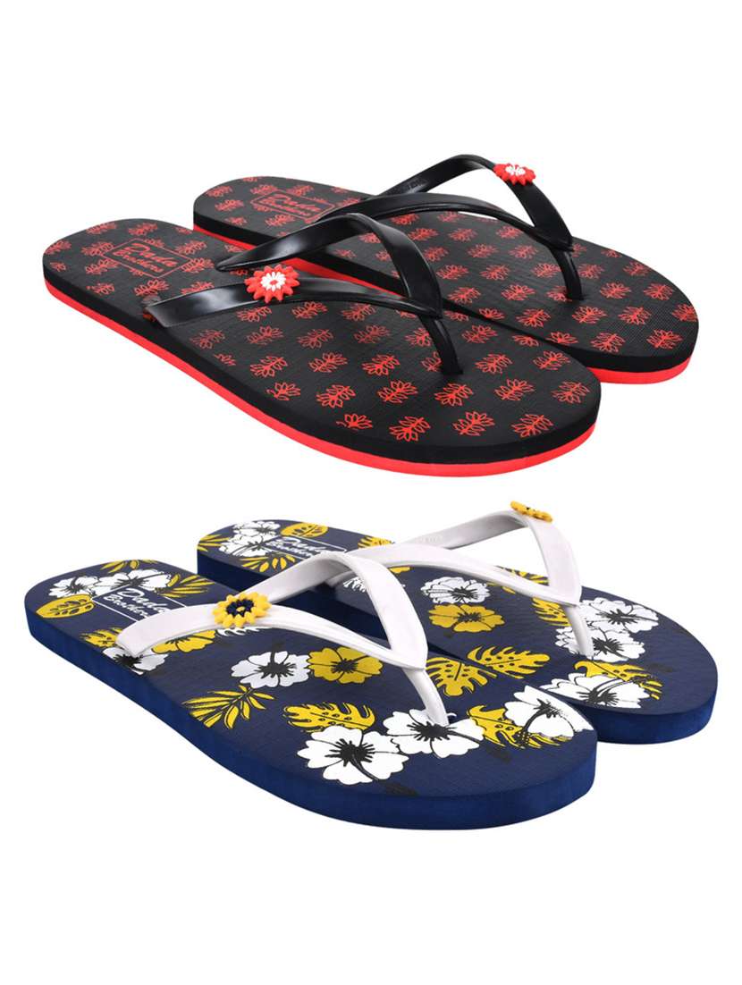multicolored printed set of 2 slippers flip flop