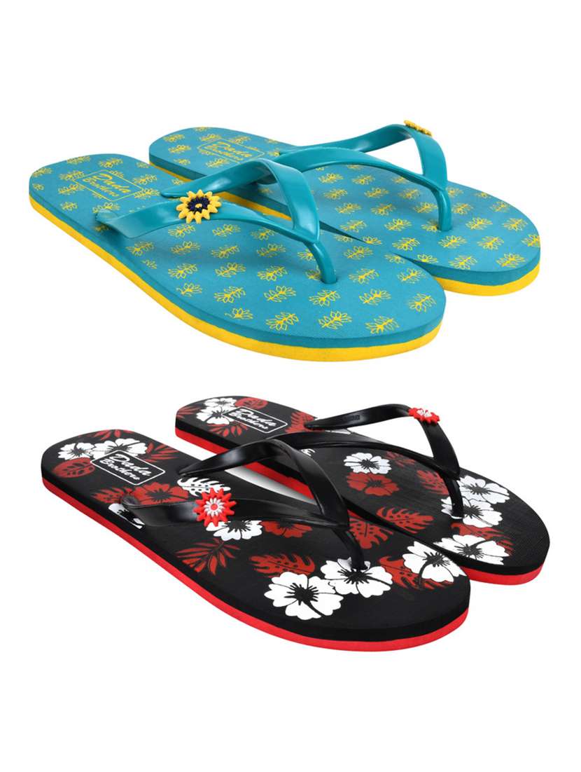 multicolored printed set of 2 slippers flip flop