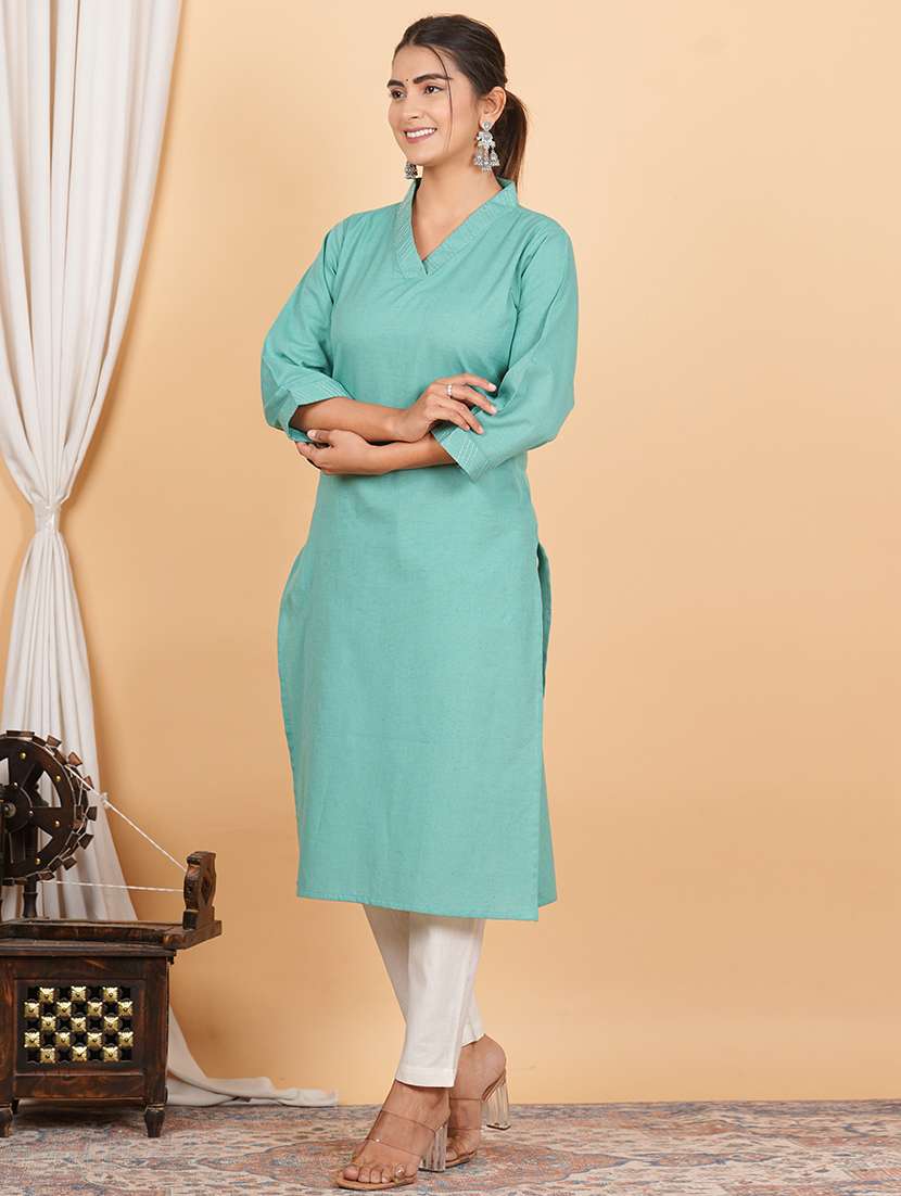 women three quarter sleeve straight kurta - 21100066 - Standard Image - 1
