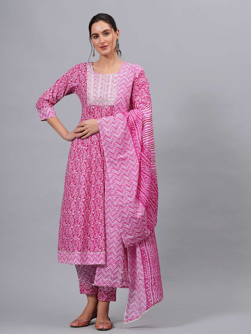 women paisley printed kurta pant with dupatta set - 21100080 -  Standard Image - 1