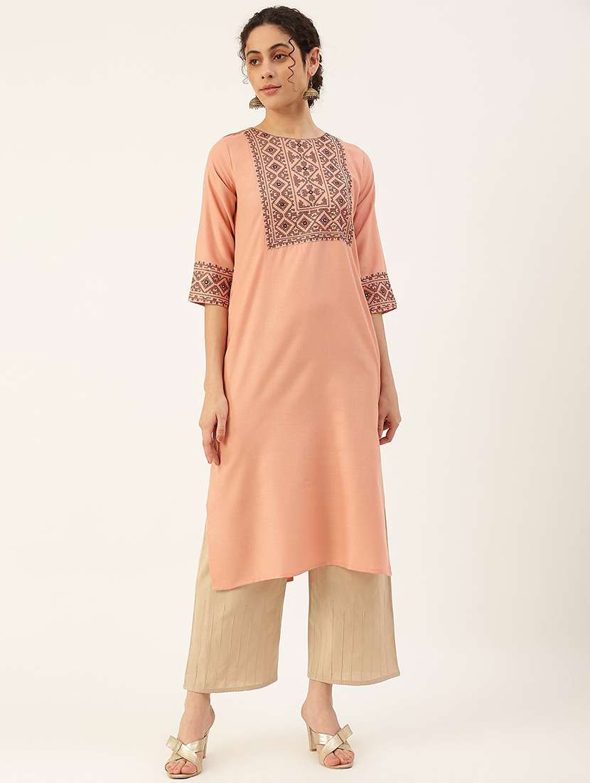 women three quarter sleeves staright kurta - 21100462 -  Standard Image - 1