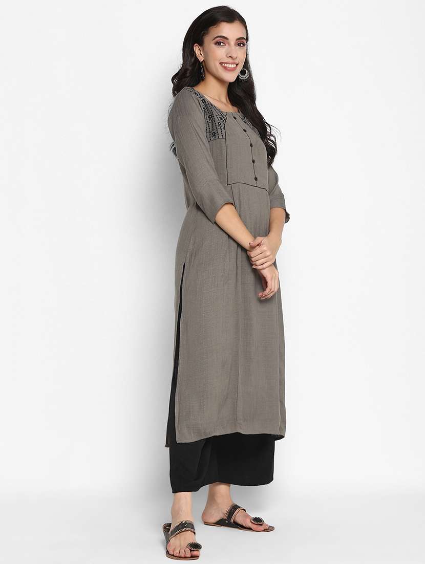 women three quarter sleeves straight kurta - 21100465 -  Standard Image - 1