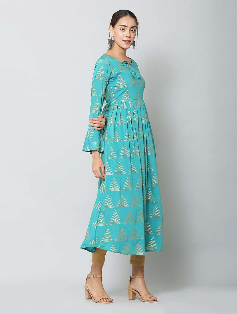 women three quarter sleeves flared kurta - 21100533 - Standard Image - 1