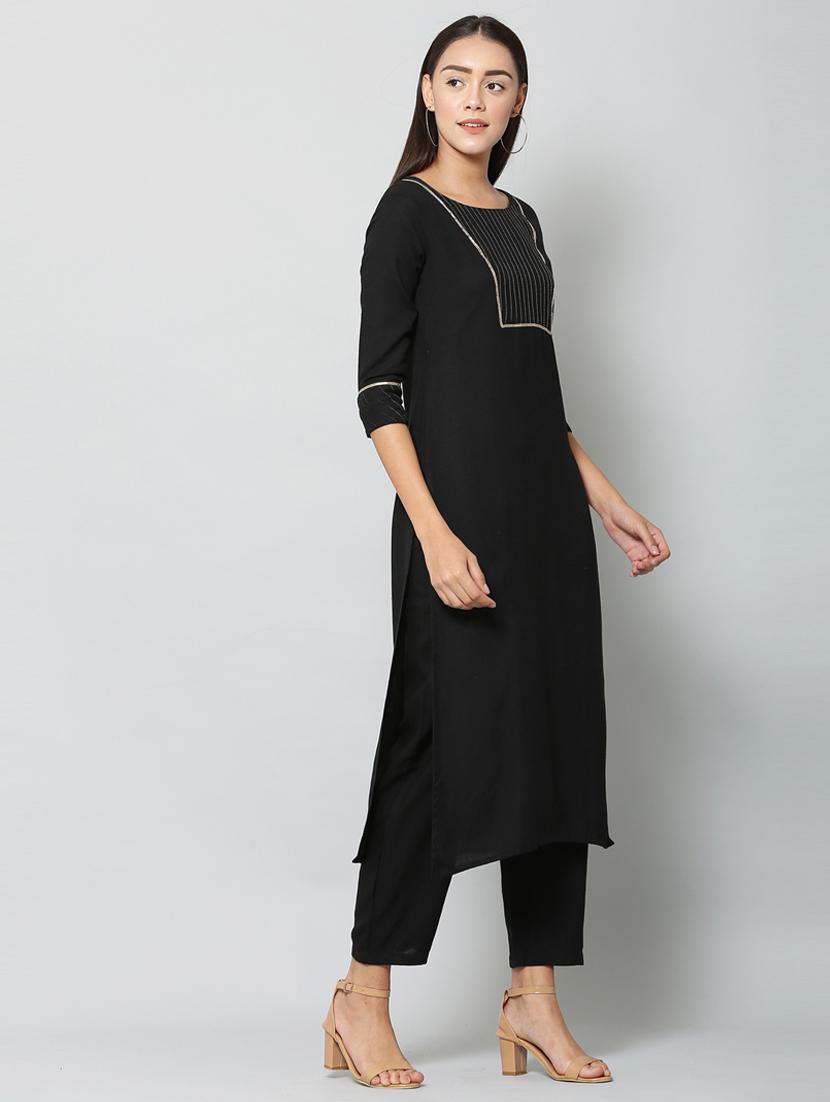 women black kurta pant set with dupatta - 21100634 - Standard Image - 1